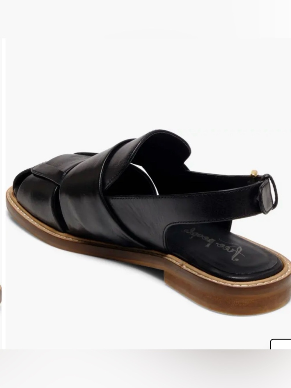 Free People Libby Black Leather Slingback Fisherman Sandals Coastal Summer - Picture 6 of 12